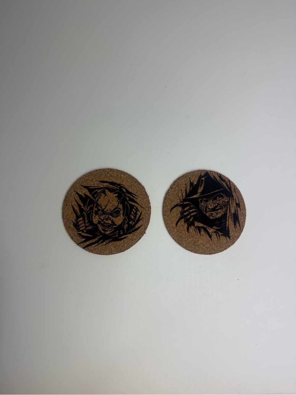 Horror Illustration Cork Drink Coaster Set - Brown (Set of 2)